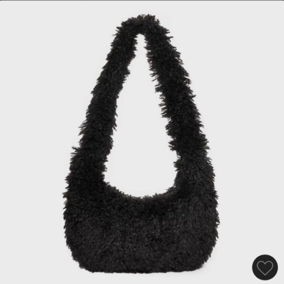 Women’s Black Fuzzy Hobo Shoulder Bag - Picture 1 of 4